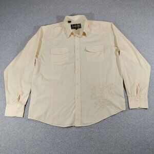 Manzini Shirt Mens XXL Yellow Embroidered Long Sleeve Button Down Lightweight